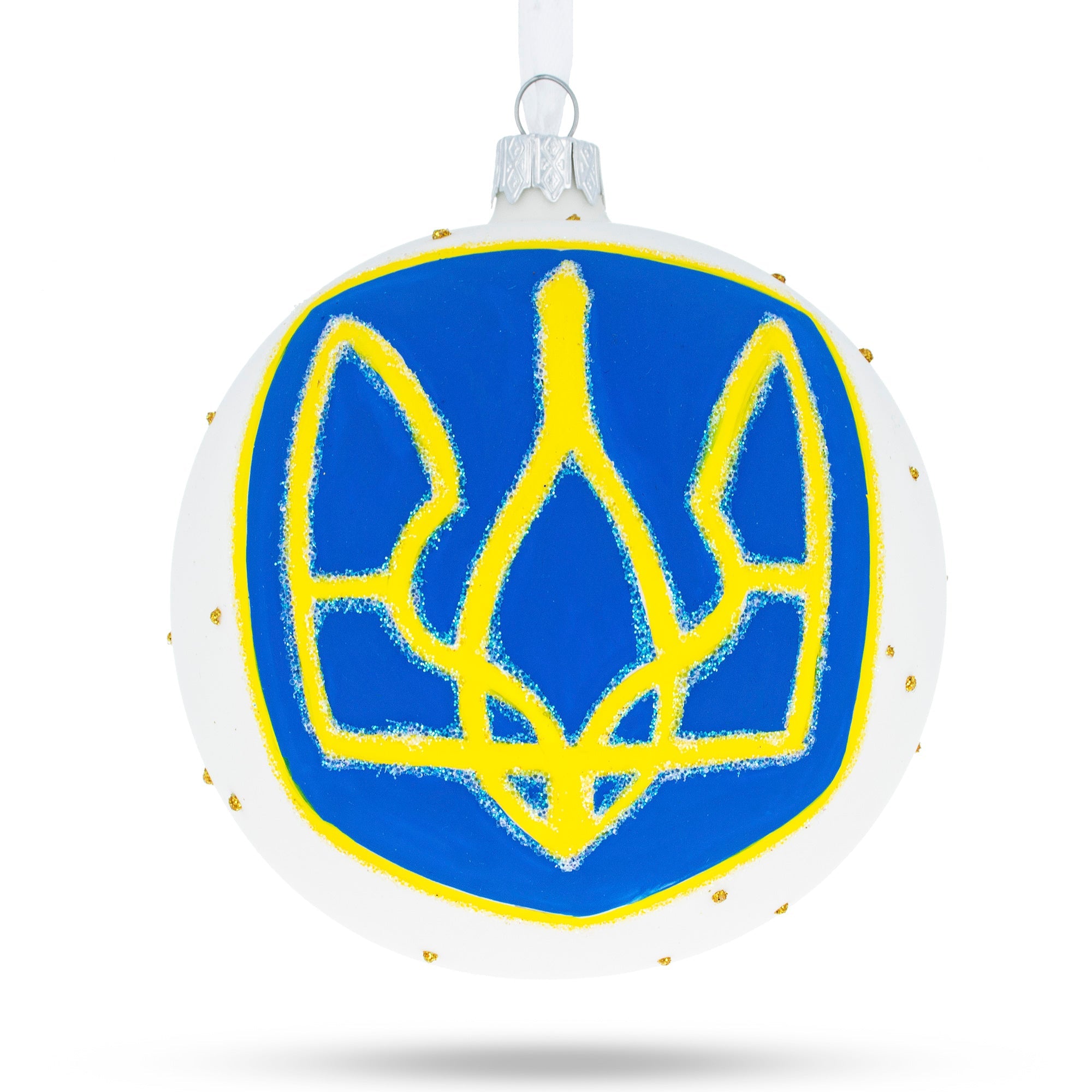 Ukraine Coat of Arms Glass Ball Christmas Ornament 4 Inches
