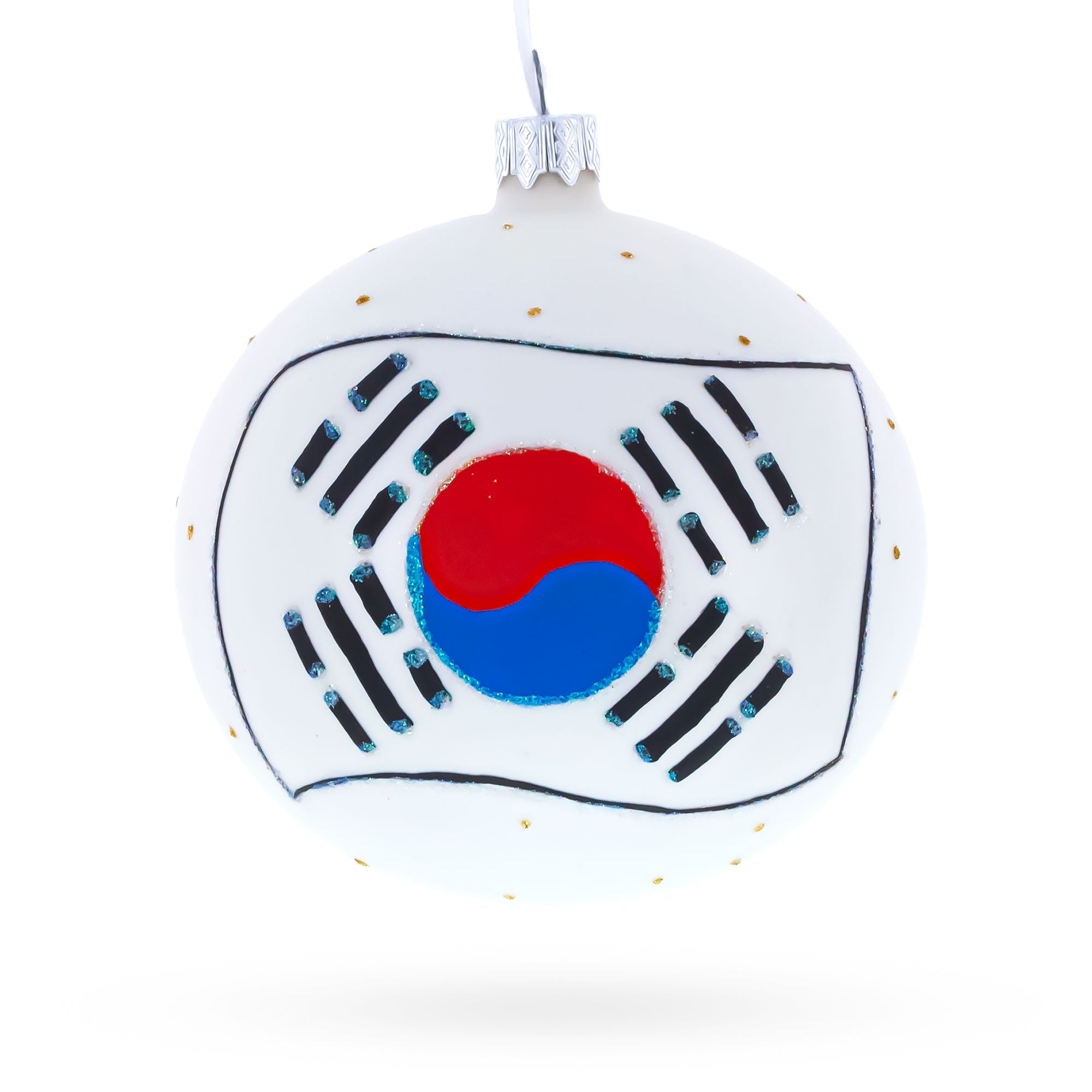 Flag of South Korea Glass Ball Christmas Ornament 4 Inches