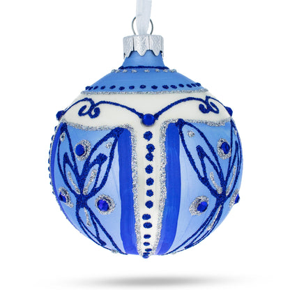 Blue Leaves Glass Ball Christmas Ornament 3.25 Inches BestPysanky