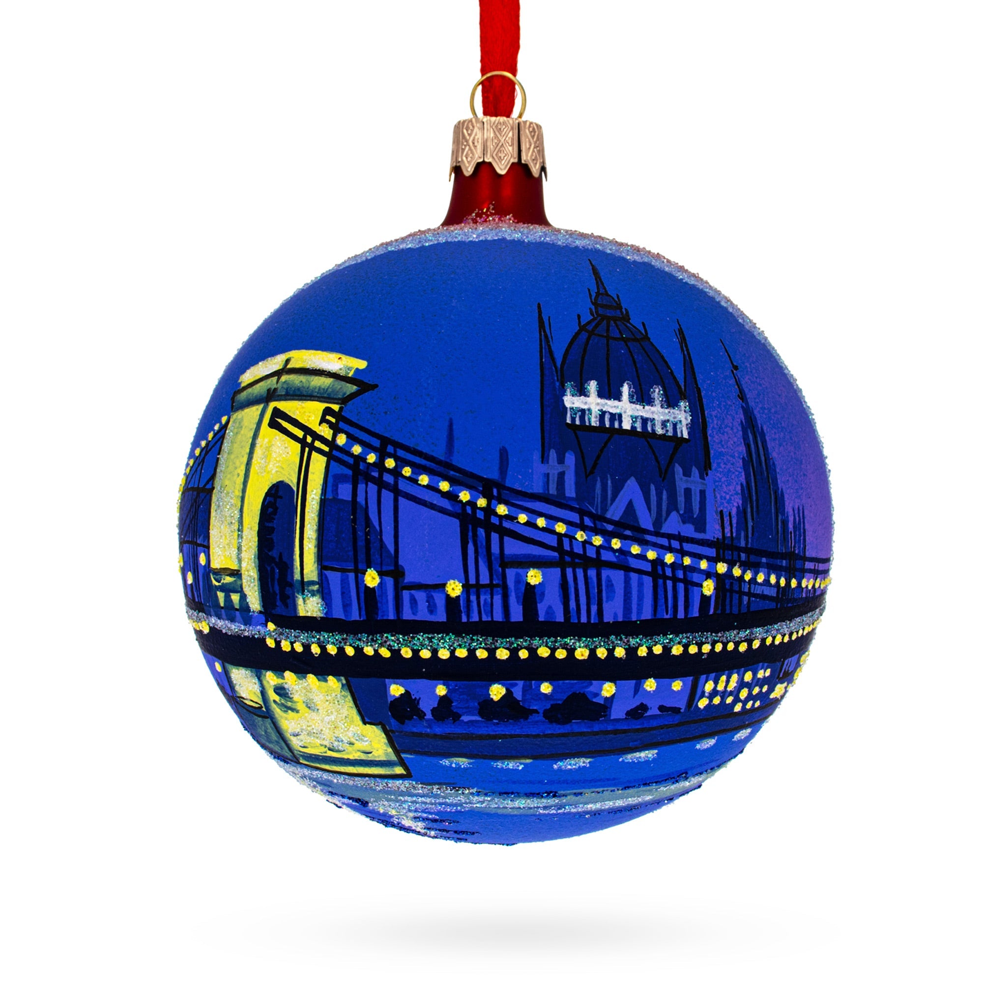 The Szechenyi Chain Bridge, Budapest, Hungary Glass Ball Christmas Ornament 4 Inches
