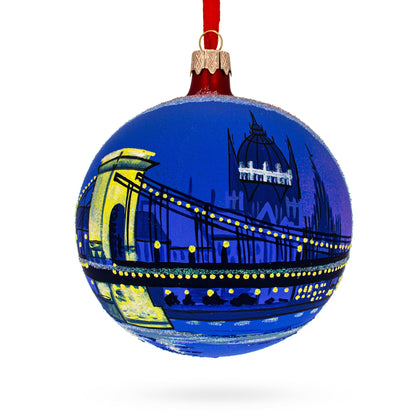 The Szechenyi Chain Bridge, Budapest, Hungary Glass Ball Christmas Ornament 4 Inches