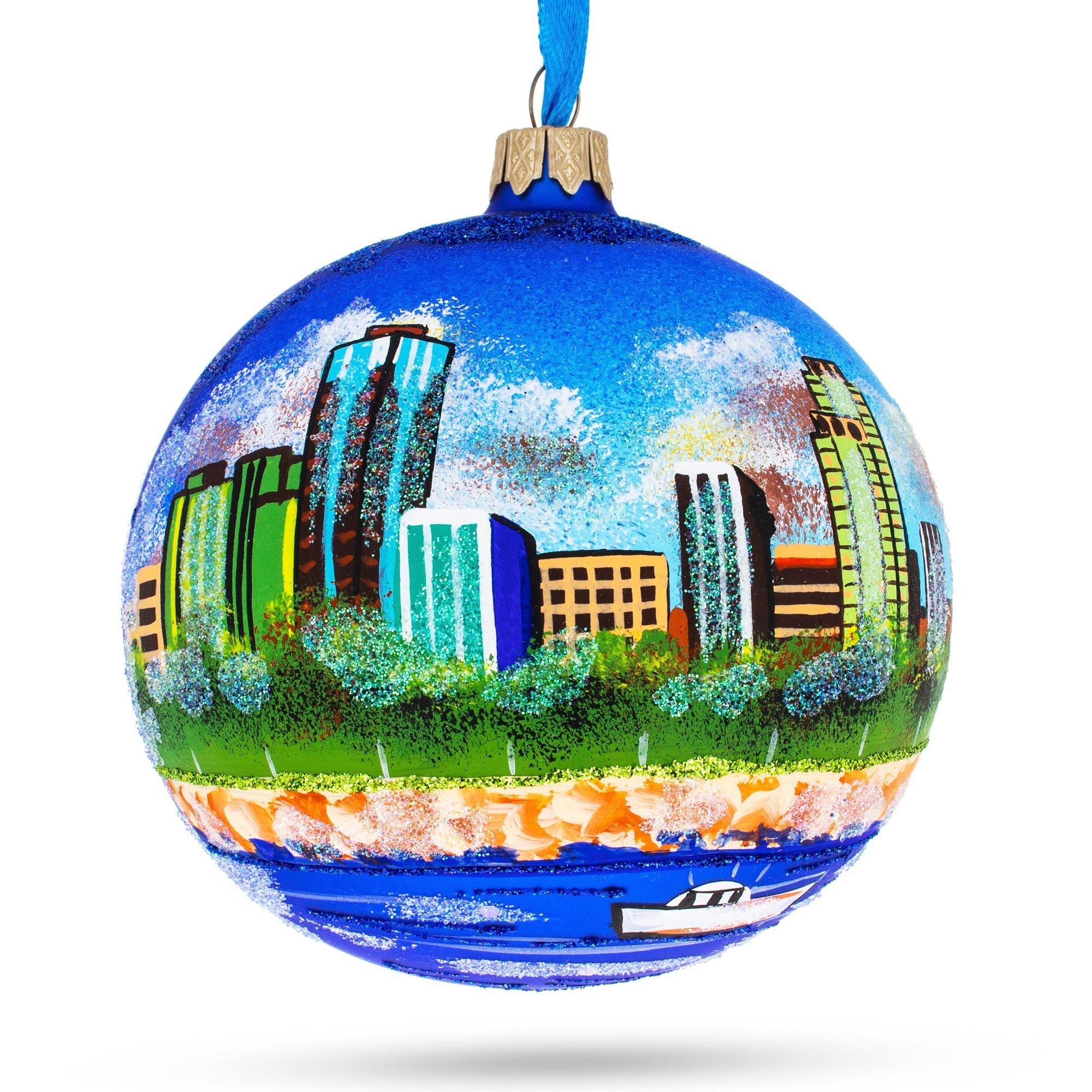 Long Beach, California, USA Glass Ball Christmas Ornament 4 Inches