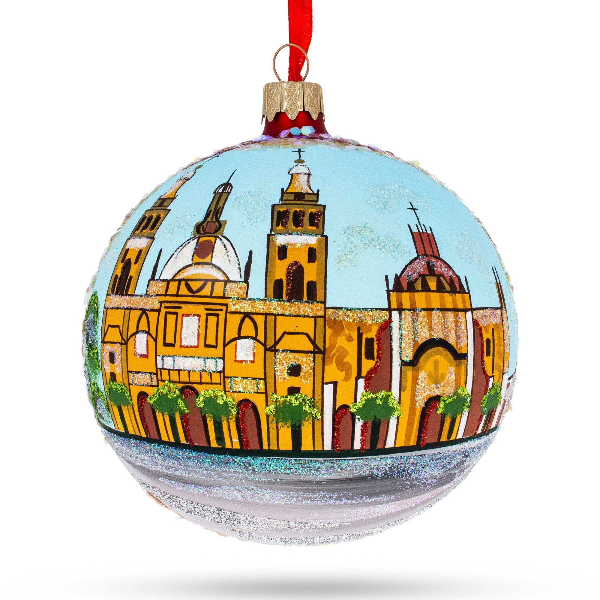 Zocalo, Mexico City, Mexico Glass Ball Christmas Ornament 4 Inches BestPysanky