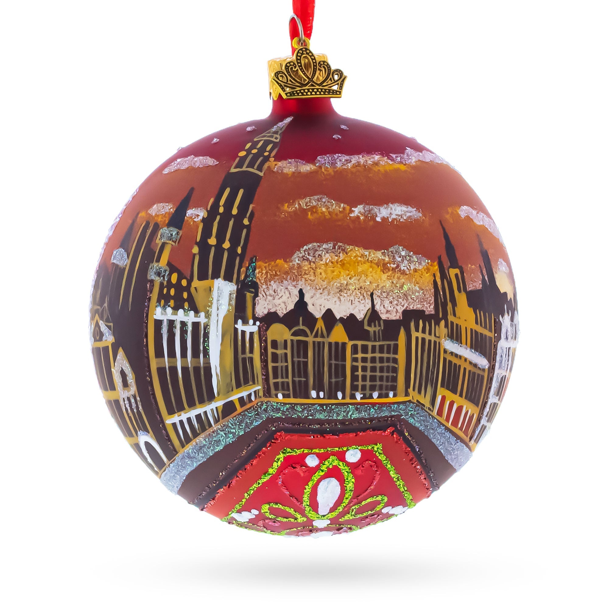 The Grand Place, Brussels, Belgium Glass Ball Christmas Ornament 4 Inches