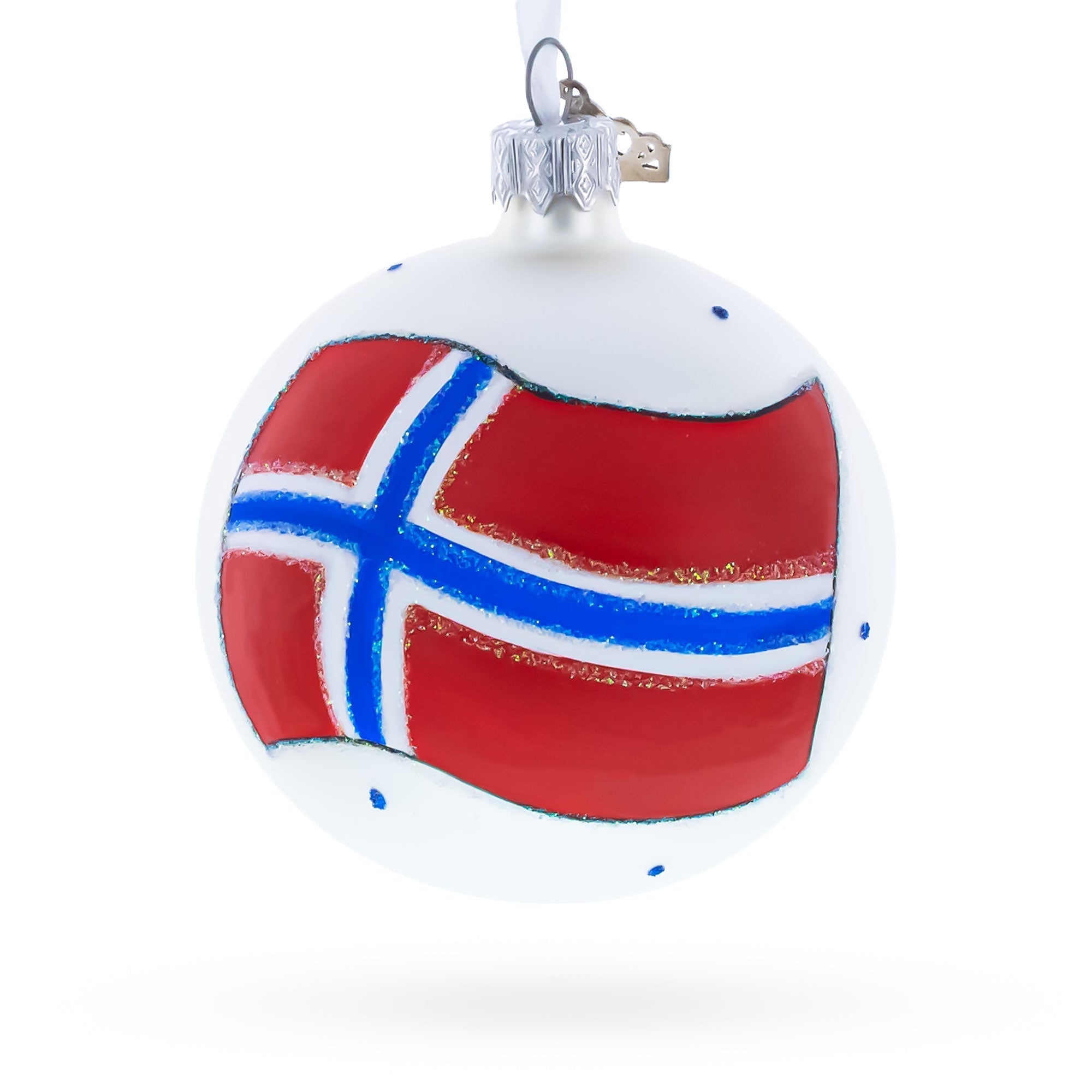 Flag of Norway Glass Ball Christmas Ornament 3.25 Inches