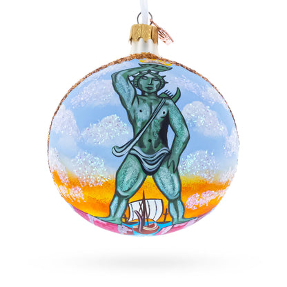 Colossus of Rhodes, Greece Glass Ball Christmas Ornament 4 Inches