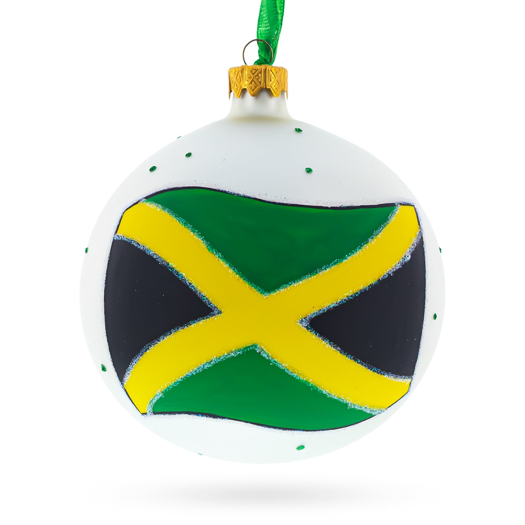 Flag of Jamaica Glass Ball Christmas Ornament 4 Inches