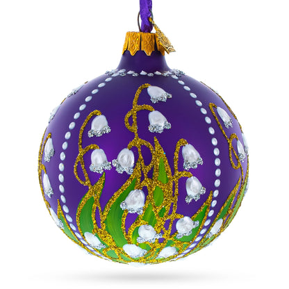 Lilies of the Valley on Purple Royal Glass Ball Christmas Ornament 3.25 Inches