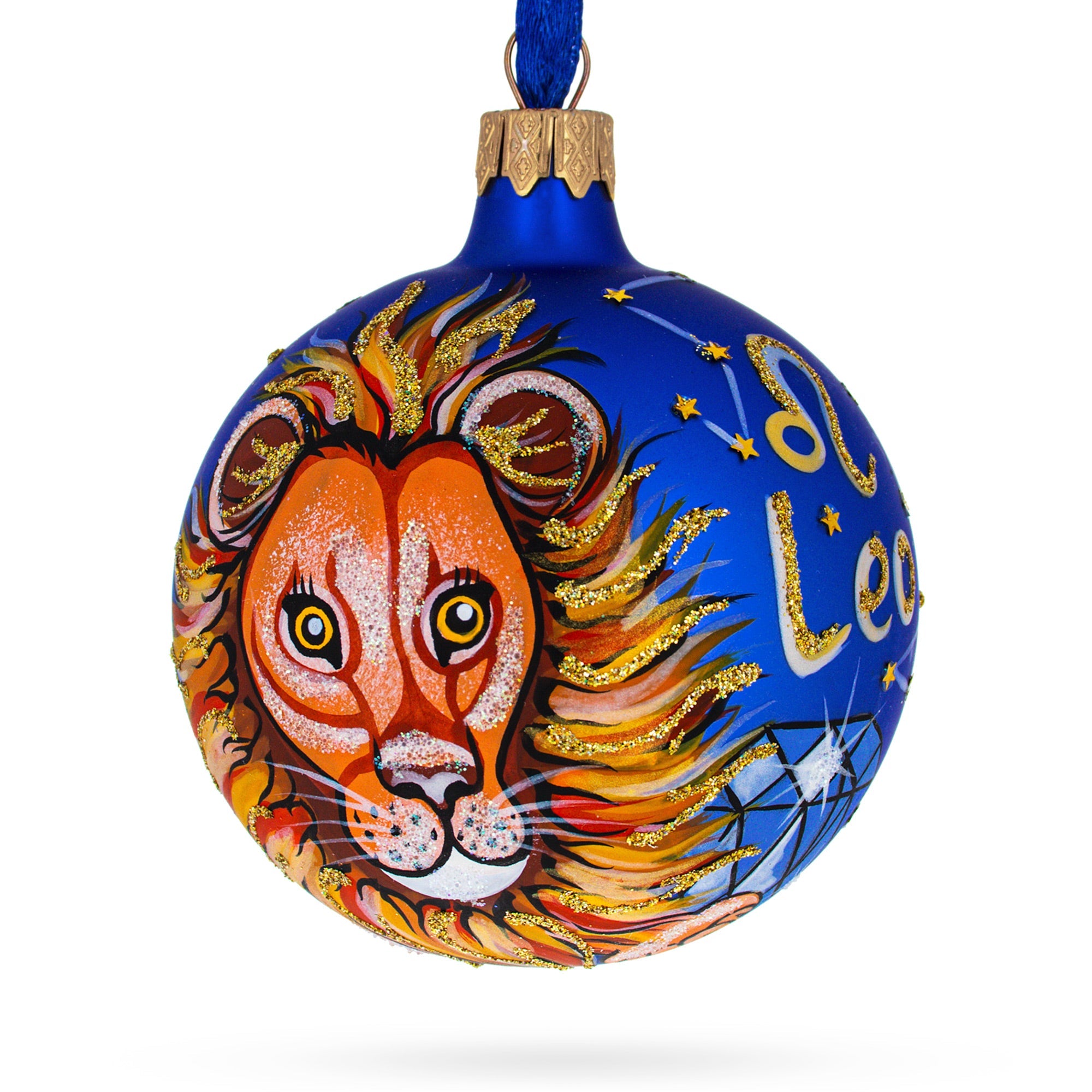 Leo Zodiac Horoscope Sign Blue Glass Ball Christmas Ornament 3.25 Inches BestPysanky
