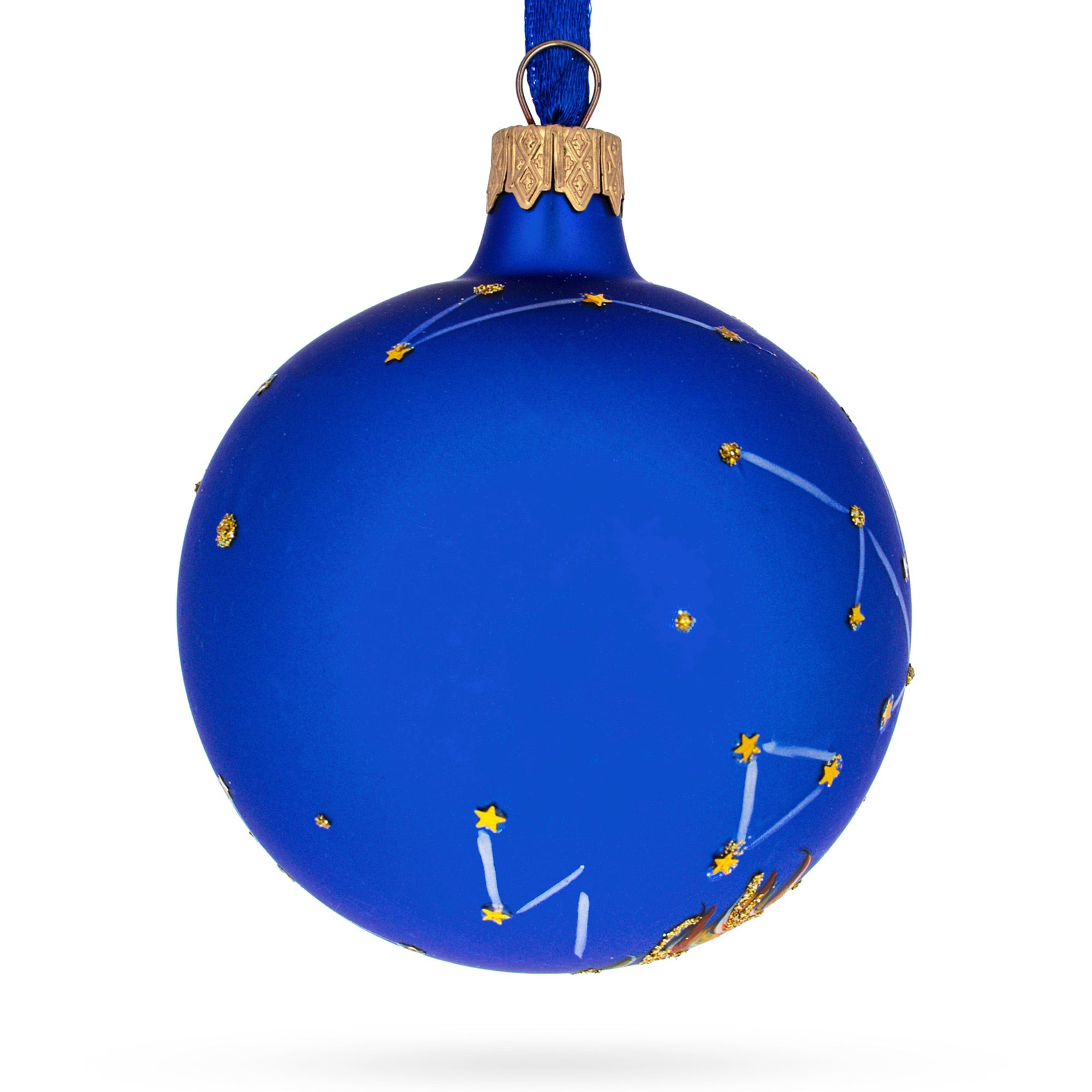 Leo Zodiac Horoscope Sign Blue Glass Ball Christmas Ornament 3.25 Inches BestPysanky