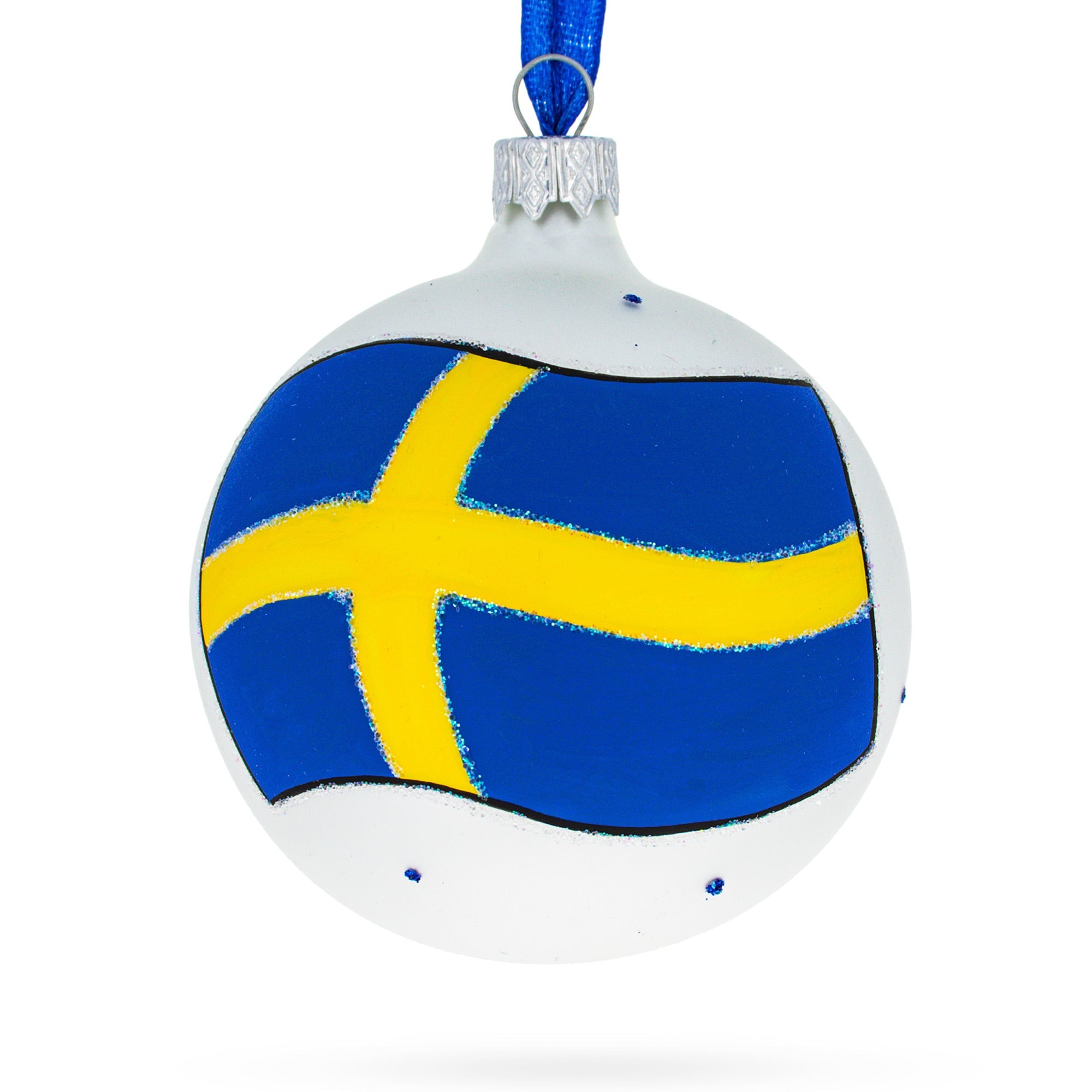 Flag of Sweden Glass Ball Christmas Ornament 3.25 Inches