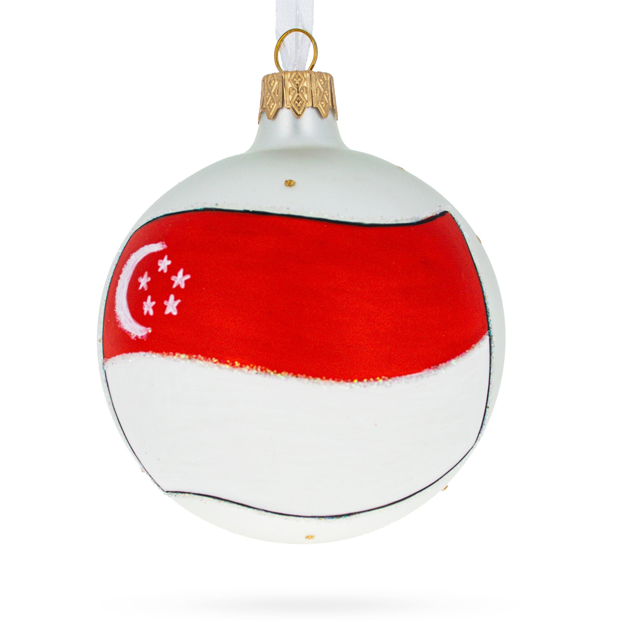 Flag of Singapore  Glass Ball Christmas Ornament 3.25 Inches