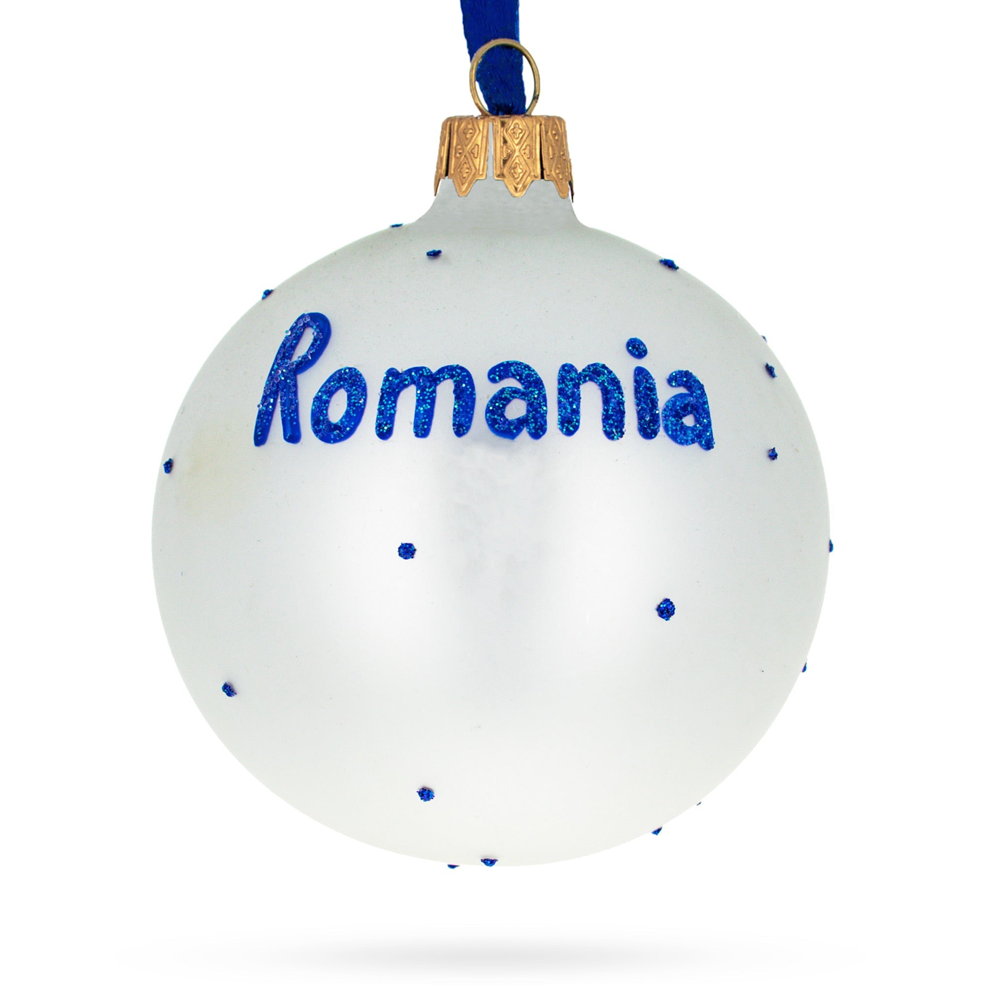 Flag of Romania Glass Ball Christmas Ornament 3.25 Inches