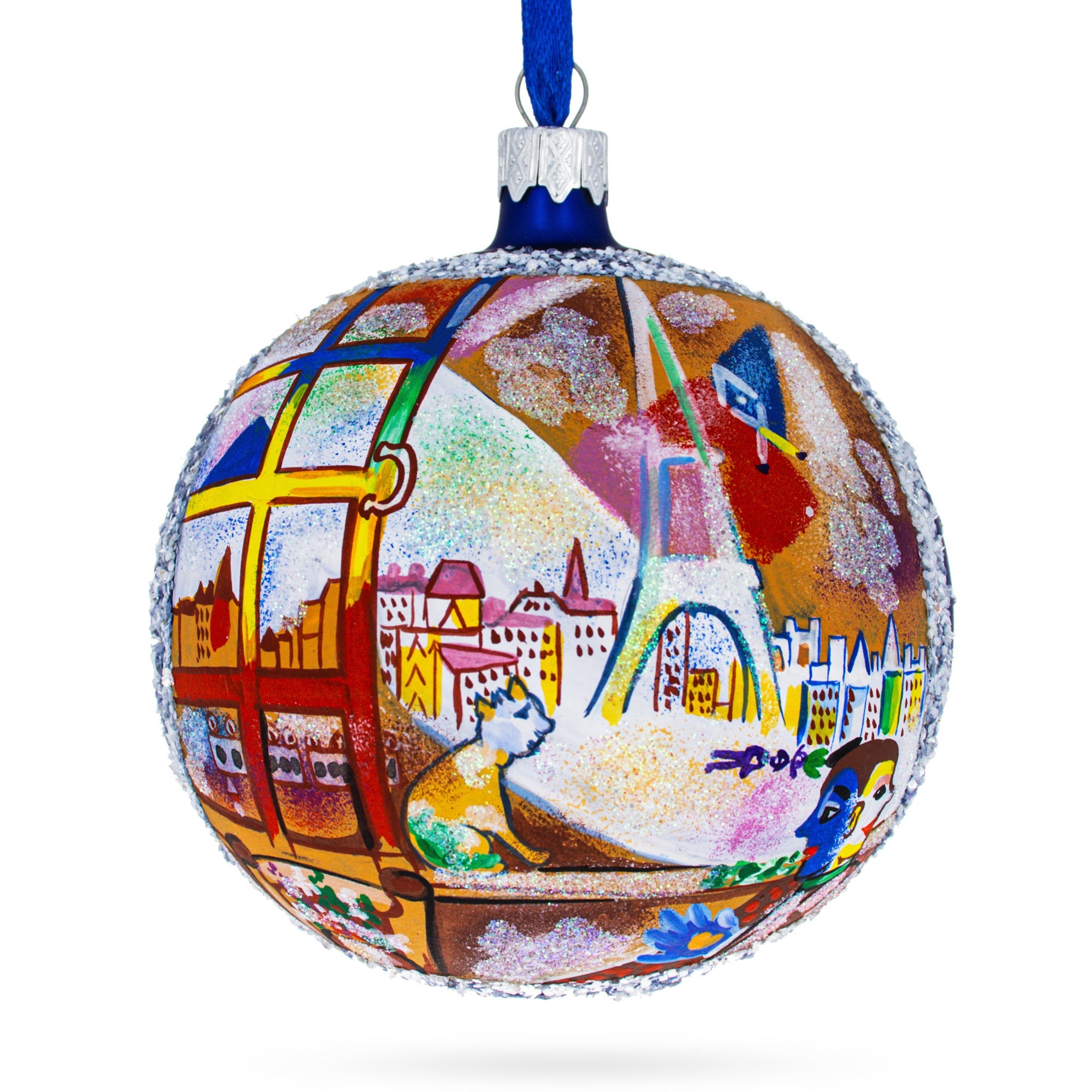 1913 'Paris Through the Window' by Marc Chagall Artistic Glass Ball Christmas Ornament 4 Inches BestPysanky