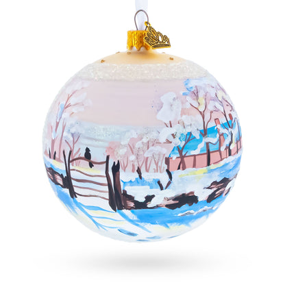 1869 'The Magpie' by Claude Oscar Monet Glass Ball Christmas Ornament 4 Inches BestPysanky