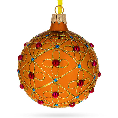 Jeweled Crosses on Gold Glass Ball Christmas Ornament 3.25 Inches