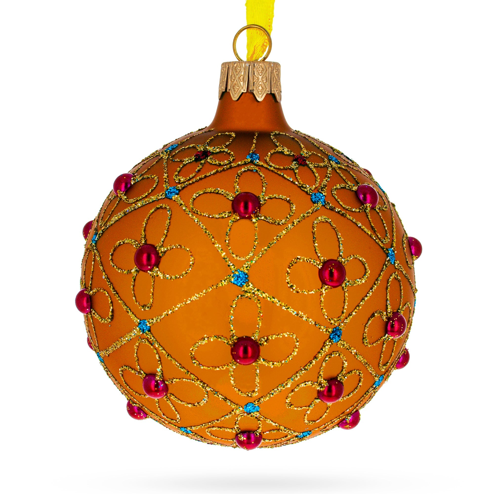 Jeweled Crosses on Gold Glass Ball Christmas Ornament 3.25 Inches
