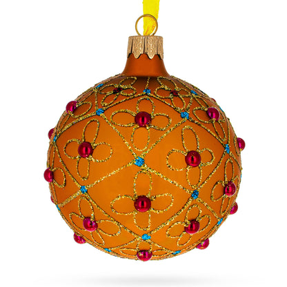 Jeweled Crosses on Gold Glass Ball Christmas Ornament 3.25 Inches