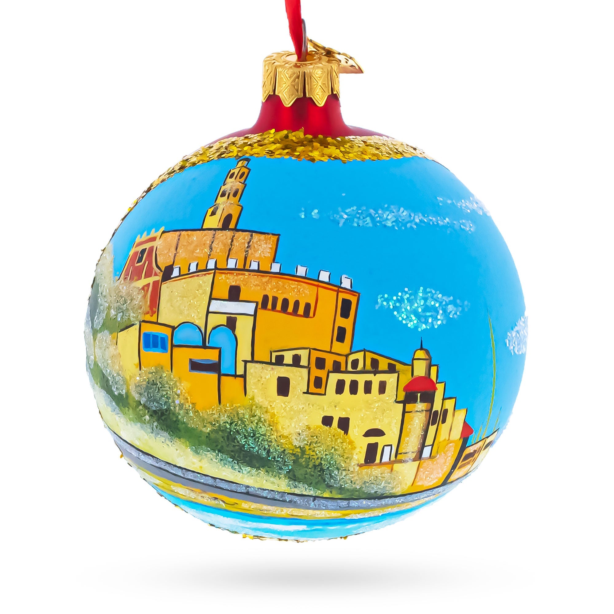 Jaffa Old City, Tel Aviv, Israel Glass Ball Christmas Ornament 4 Inches