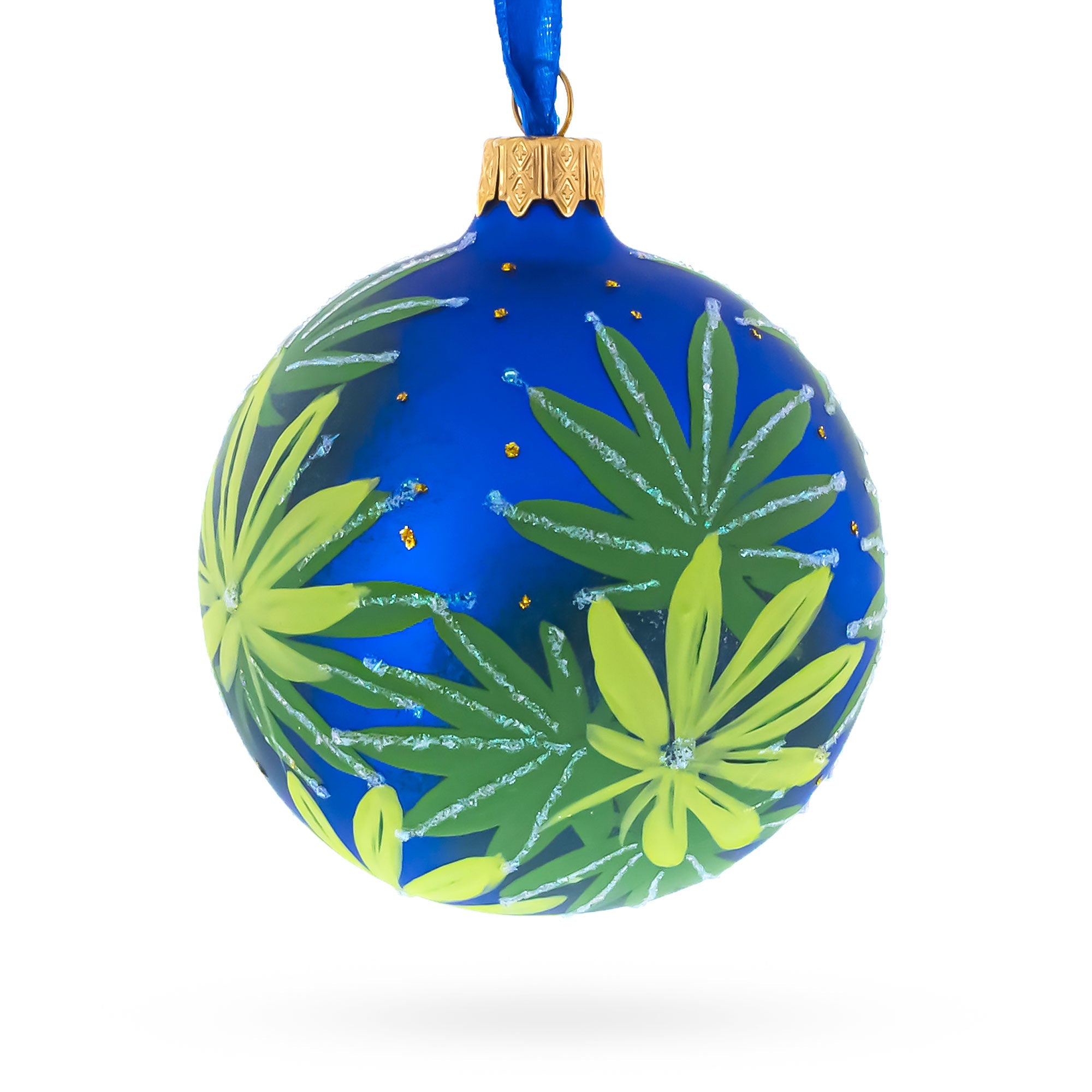 Botanical Cannabis Glass Ball Christmas Ornament 3.25 Inches BestPysanky