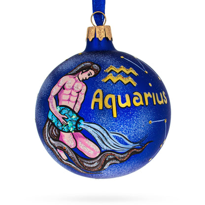 Aquarius Zodiac Horoscope Sign Glass Ball Christmas Ornament 3.25 Inches