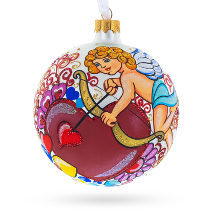 Cupid with Bow and Heart Glass Ball Christmas Ornament 4 Inches BestPysanky