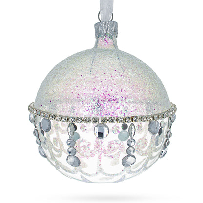 Diamond Chandelier on a Crystal Clear  Glass Ball Christmas Ornament 3.25 Inches
