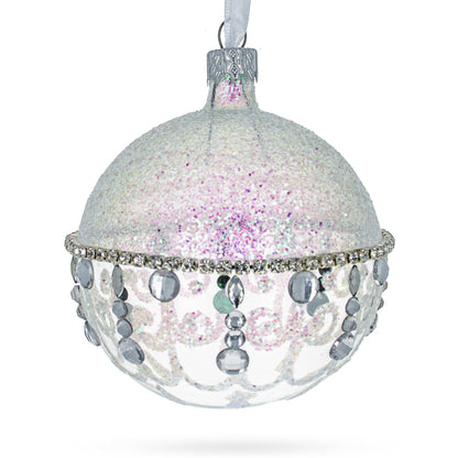 Diamond Chandelier on a Crystal Clear  Glass Ball Christmas Ornament 3.25 Inches