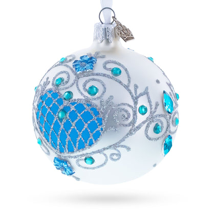 Turquoise Glass Ball Christmas Ornament 3.25 Inches