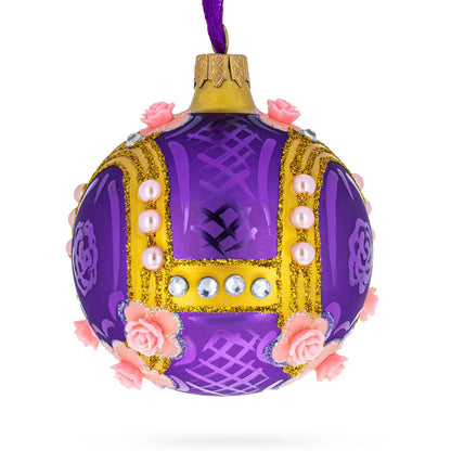 Milan Designer Luxury Earrings on Purple Glass Ball Christmas Ornament 3.25 Inches BestPysanky