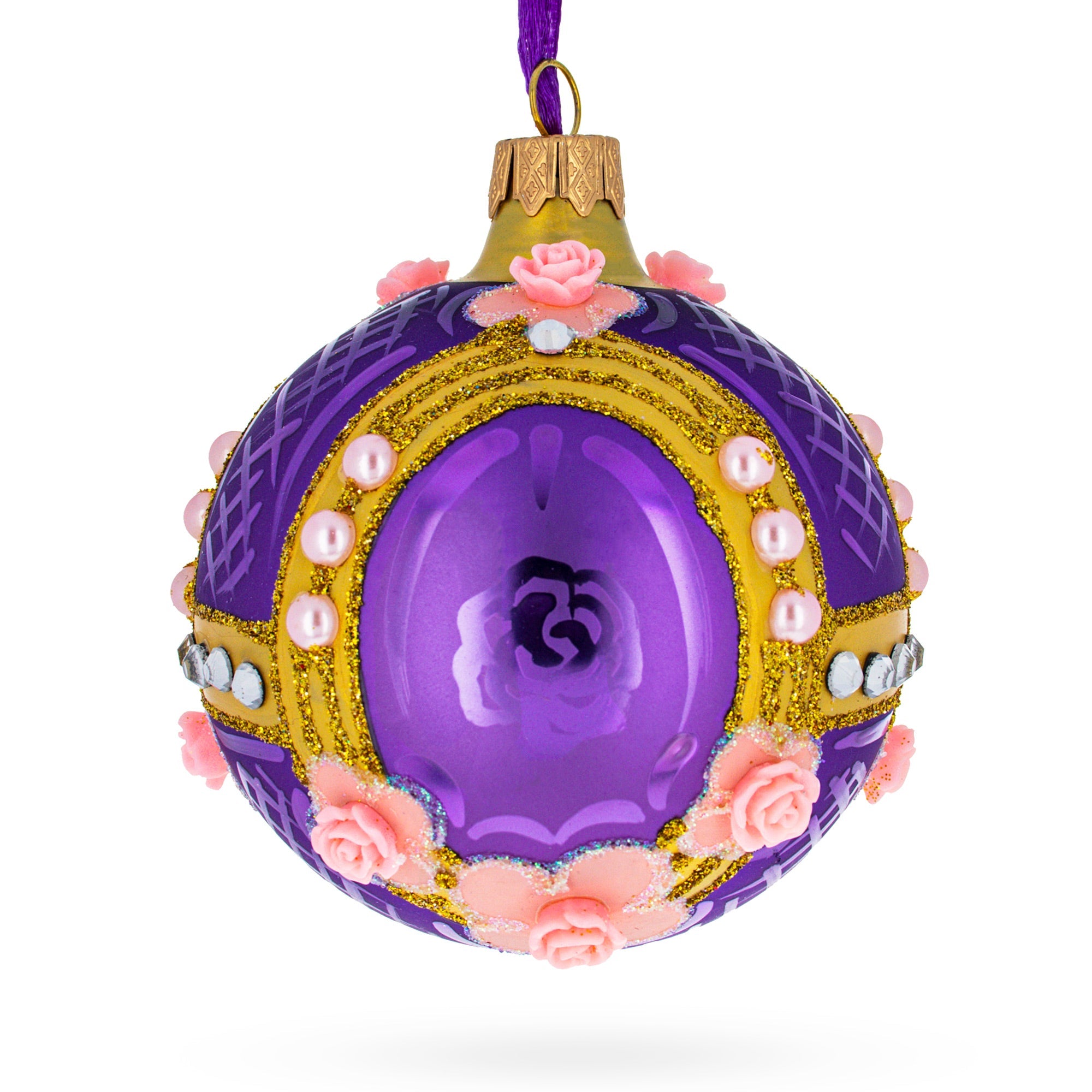 Milan Designer Luxury Earrings on Purple Glass Ball Christmas Ornament 3.25 Inches BestPysanky