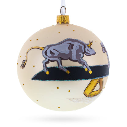 Bear vs. Bull Glass Ball Christmas Ornament 4 Inches