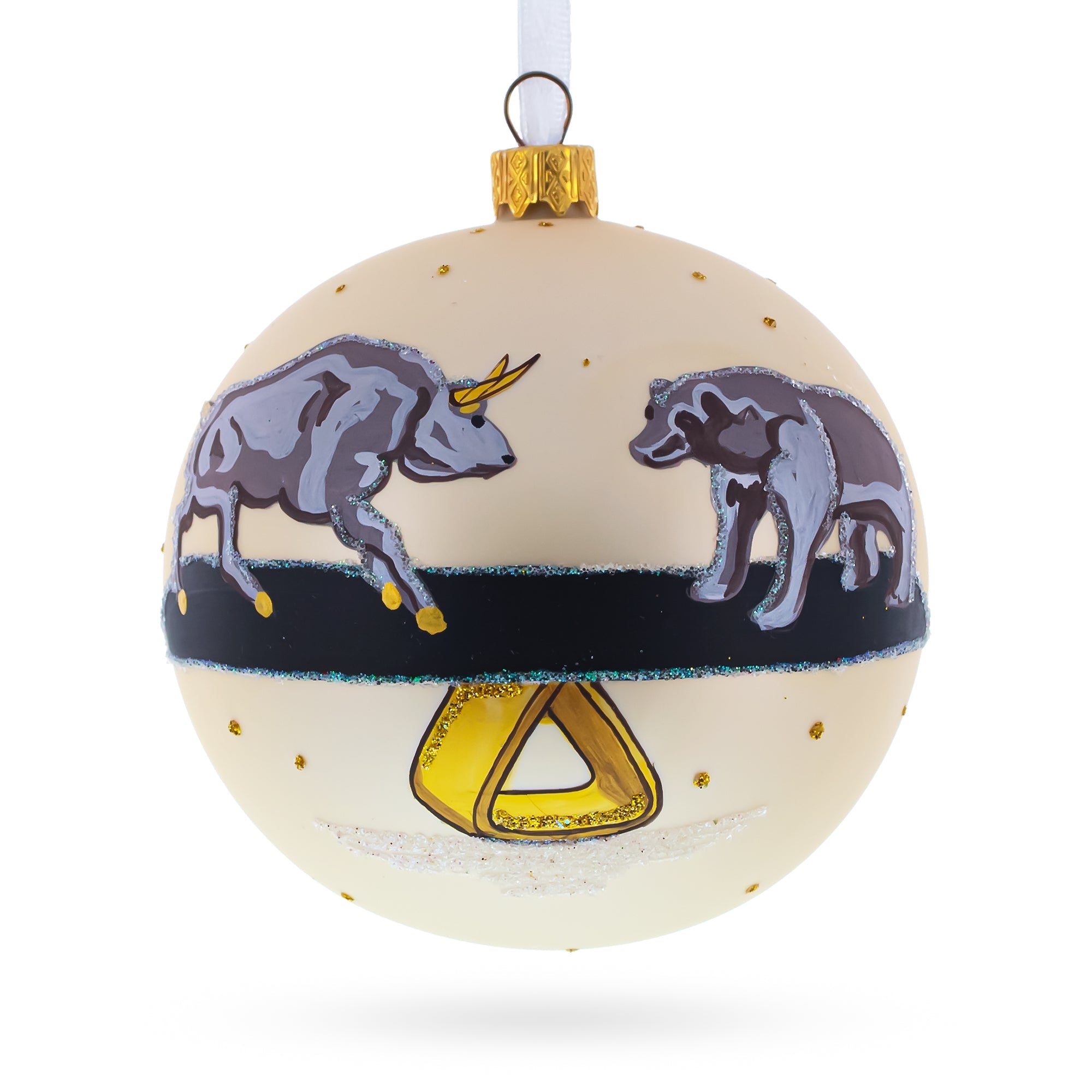 Bear vs. Bull Glass Ball Christmas Ornament 4 Inches