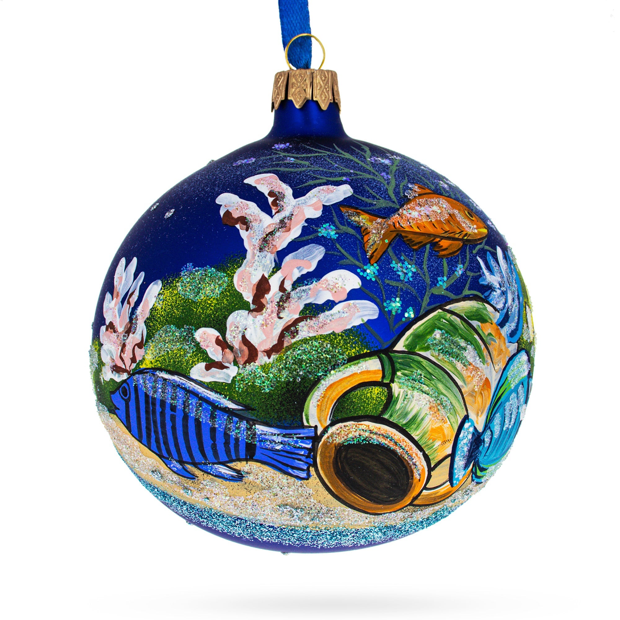 Tropical Aquarium Glass Ball Christmas Ornament 4 Inches