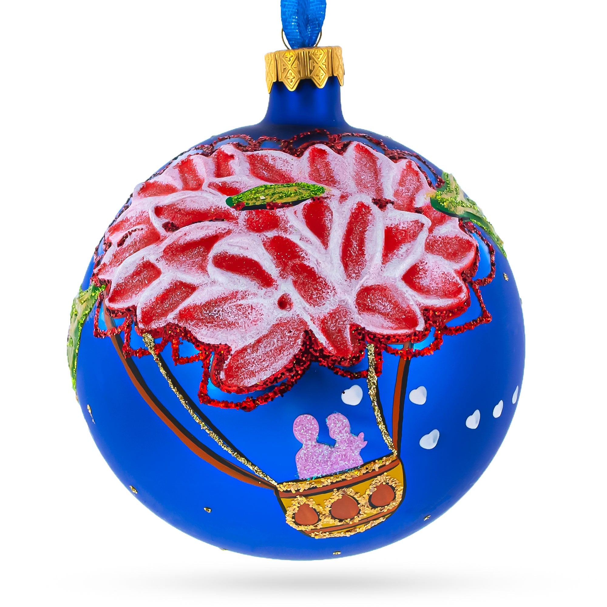 Romantic Hot Air Balloon Design Glass Ball Christmas Ornament 4 Inches BestPysanky