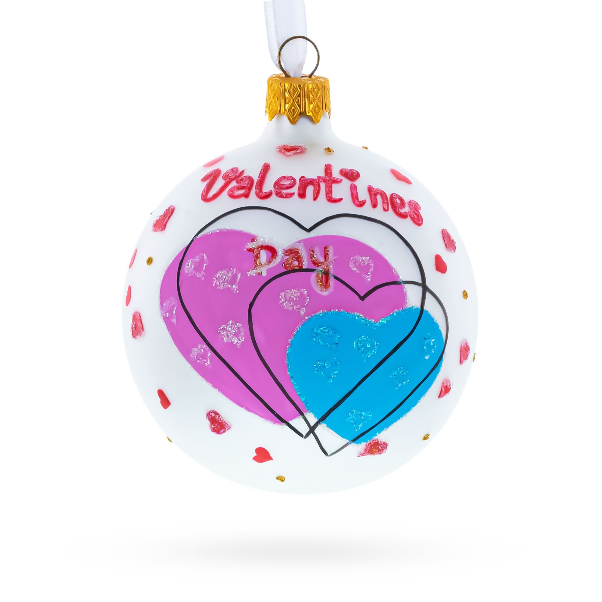 Valentine's Day Colorful Hearts Design Glass Ball Christmas Ornament 3.25 Inches