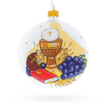 First Communion on White Glass Ball Christmas Ornament 4 Inches
