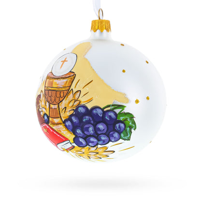 First Communion on White Glass Ball Christmas Ornament 4 Inches