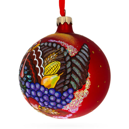 Turkey on the Field Thanksgiving Glass Ball Christmas Ornaments 4 Inches