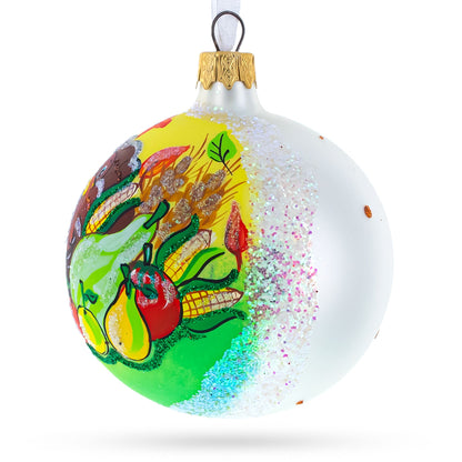 Turkey and Veggies Glass Ball Christmas Ornament 3.25 Inches