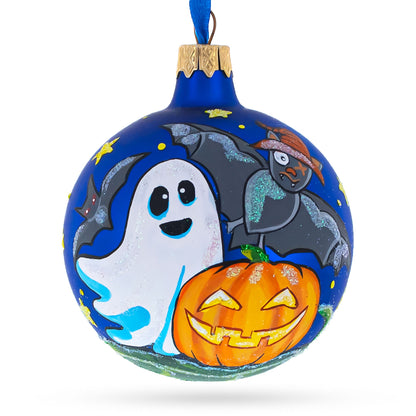Ghost and Bat Glass Ball Halloween Ornament 3.25 Inches BestPysanky