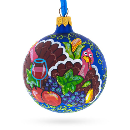 Turkey and Thanksgiving Party Glass Ball Christmas Ornaments 3.25 Inches
