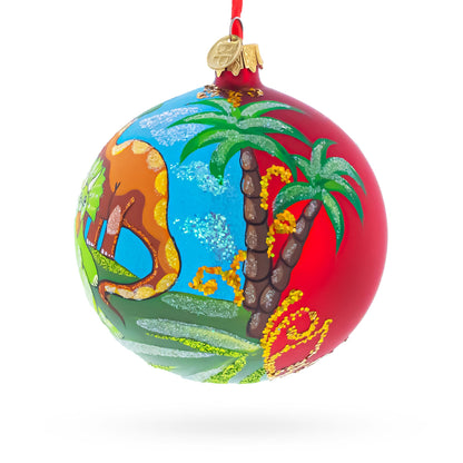 Dinosaurs in Jungles Glass Ball Christmas Ornament 4 Inches