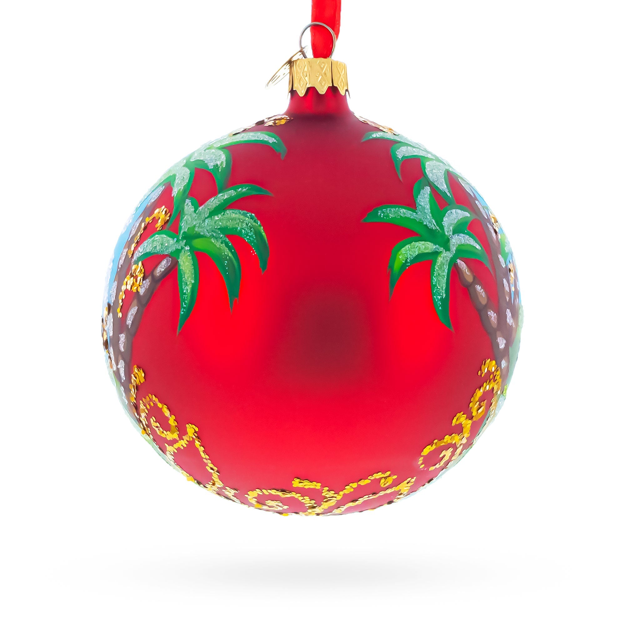 Dinosaurs in Jungles Glass Ball Christmas Ornament 4 Inches