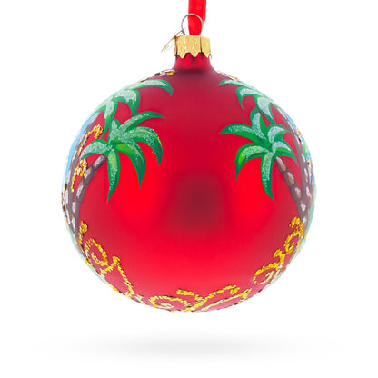 Dinosaurs in Jungles Glass Ball Christmas Ornament 4 Inches