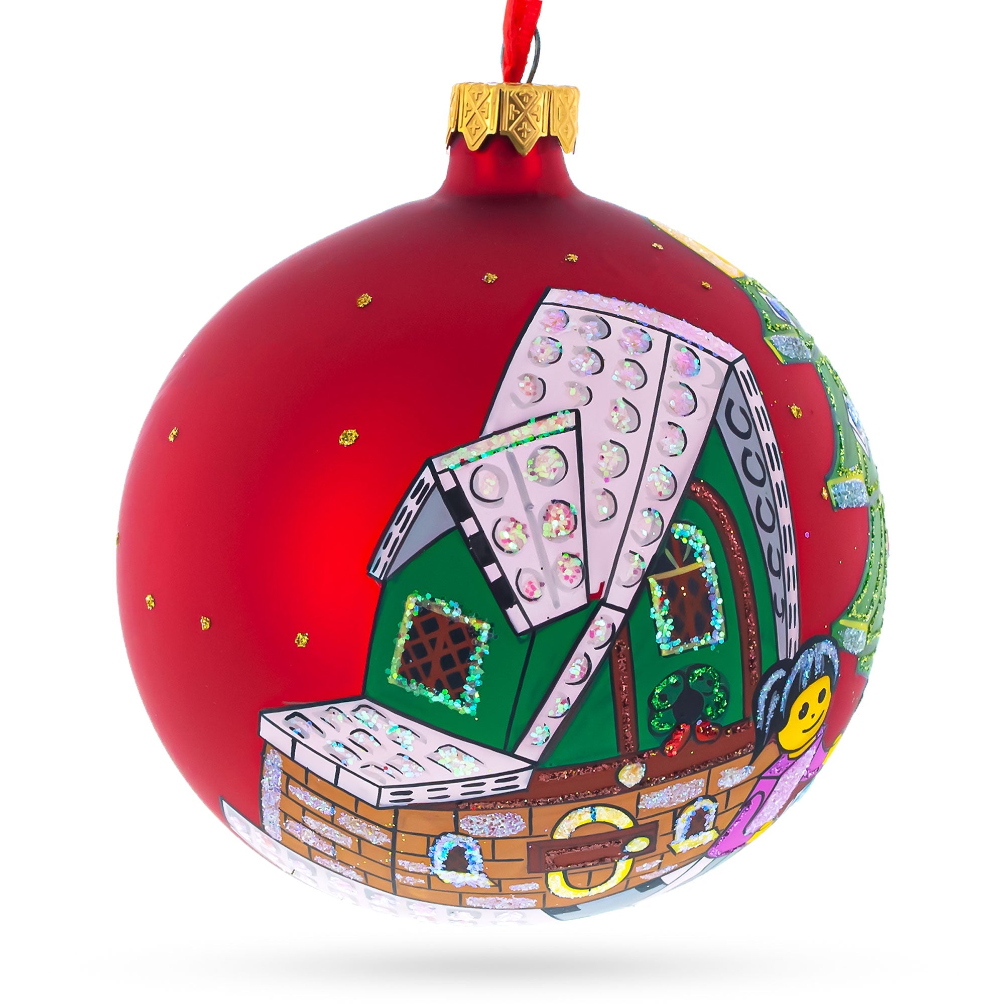 Building Blocks House Glass Ball Christmas Ornament 4 Inches