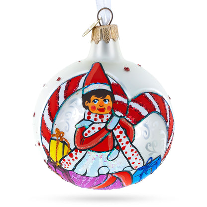 Elf and Candy Canes Glass Ball Christmas Ornaments 3.25 Inches BestPysanky
