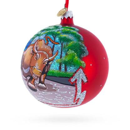 Bear and Bull on Wall Street Glass Ball Christmas Ornament 4 Inches