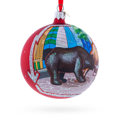 Bear and Bull on Wall Street Glass Ball Christmas Ornament 4 Inches