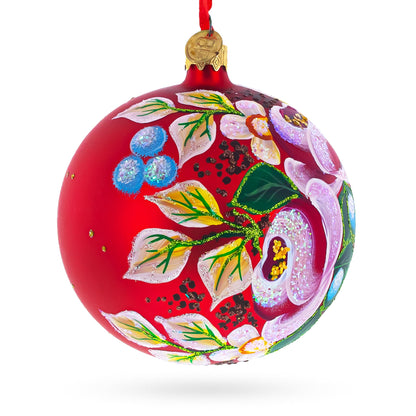 Roses Bouquet Glass Ball Christmas Ornament 4 Inches